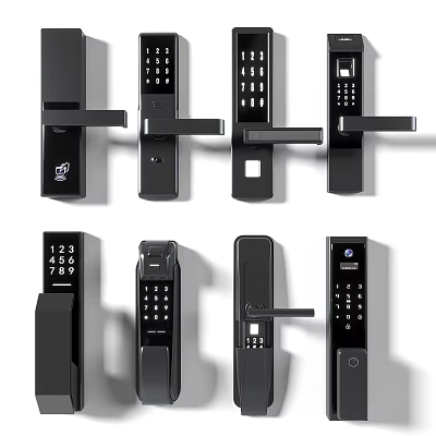 Black Smart Door Handles with Various Designs Numeric Keypad and Fingerprint Recognition 3d model