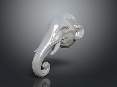 White Elephant Head Sculpture With Curled Trunk And Detailed Artistic Features 3d model