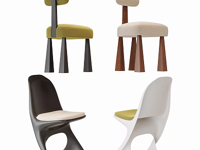 Modern Dining Chairs with Unique Leg Designs and Curved Shapes in Green Beige Black White 3d model
