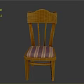 Classic Wooden Chair With Vertical Slats Backrest And Striped Fabric Seat Cushion
