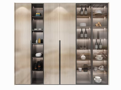 Modern Wine Cabinet With Glass Doors And Display Shelves For Wine Bottles 3d model