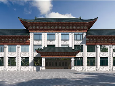 Traditional Chinese Ancient Building Featuring Classic Roof Overhanging Eaves and Decorative Carvings 3d model