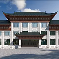 Traditional Chinese Ancient Building Featuring Classic Roof Overhanging Eaves and Decorative Carvings