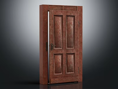 Vintage Wooden Swing Door With Four Panel Brown Design For Home Interior Decor 3d model