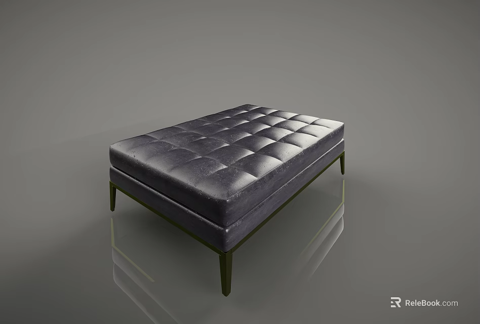 Modern Dark Tufted Ottoman With Slim Legs And Upholstered Surface 3d model 