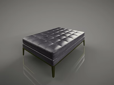 Modern Dark Tufted Ottoman With Slim Legs And Upholstered Surface 3d model