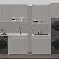 Modern Bathroom Cabinet Unit with Double Sink Built-in Lighting and Washing Machine