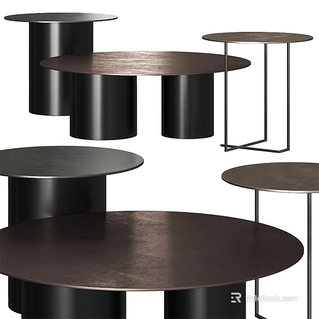 Modern Round Coffee Tables With Cylindrical Metal Bases And Various Designs Style 3d model 