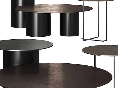 Modern Round Coffee Tables With Cylindrical Metal Bases And Various Designs Style 3d model