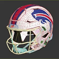 White Football Helmet With Red And Blue Stripes Buffalo Logo And Chrome Facemask Design