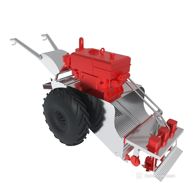 Red Engine Powered Mechanical Device With Large Black Wheels And Silver Frame 3d model