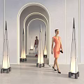 Cone Shaped Modern Floor Lamps In Elegant Interior Hallway With Arch Design