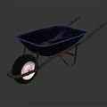 Rusted Vintage Wheelbarrow With Blue Basin Orange Handles And Black Wheel