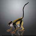 3D Model Yellow Monkey with Gray Tail Blue Tip Orange Limbs Standing on Black Background 3d model