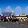 Elegant Modern Outdoor Restaurant With Stage Lights Tables Chairs And Trees