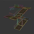 Industrial Metal Staircase And Platform Structure With Interconnected Grated Steps And Railings