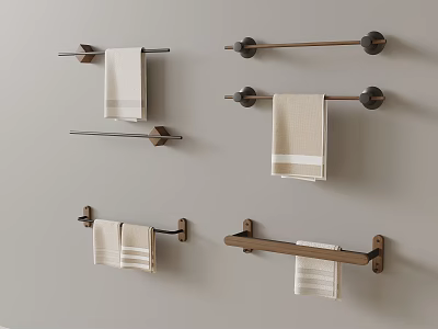 Different Styles Of Wall Mounted Towel Racks With Hanging Towels For Bathroom 3d model