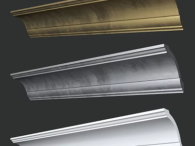 Decorative Cornice Molding with Gold Silver White Metallic Finishes and Textured Surface Design 3d model