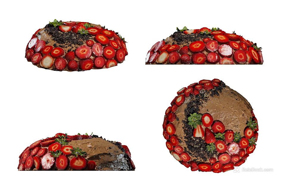 Delicious Round Chocolate Cake Decorated With Fresh Strawberries And Chocolate Shavings 3d model 