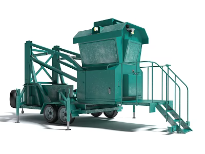 Green Wheeled Mobile Industrial Equipment With Staircase And Control Cabin 3d model