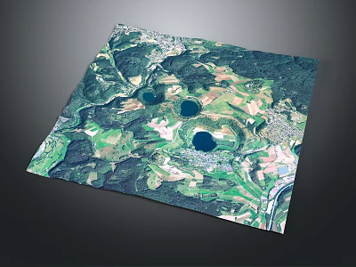Aerial View of Mountainous Terrain With Green Vegetation Lakes and Agricultural Areas 3d model