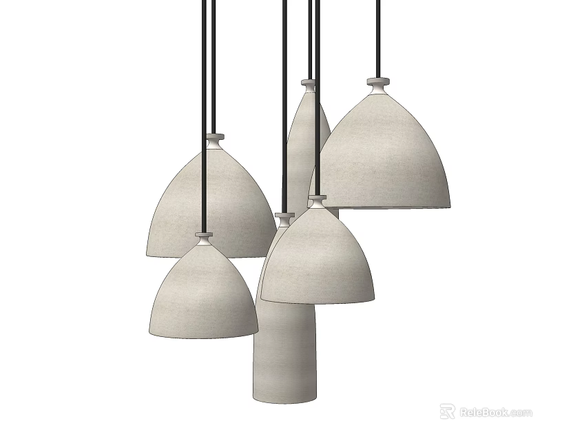 Elegant Modern Hanging Conical Pendant Lights With Light Gray Shades 3d model