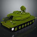 Green Military Tank With Long Gun Barrel Radar Antenna And Metal Tracks