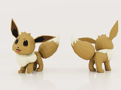 Cartoon Reptile Figure With Brown Body White Belly And Fluffy Tail Front Back View 3d model