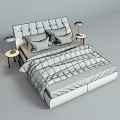 Modern Double Bed With Grey Quilt Pillows And Bedside Table Lamps 3d model