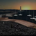 Beautiful Sunset Scenery At Marina With Lighthouse Sailboats Calm Water And Wooden Deck