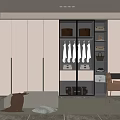 Modern Walk-in Closet Interior With Spacious Cabinets Hanging Clothes And Bench