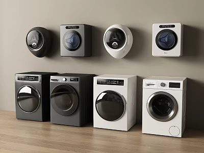 Different Styles of Washing Machines Including Wall Mounted and Floor Standing Models 3d model