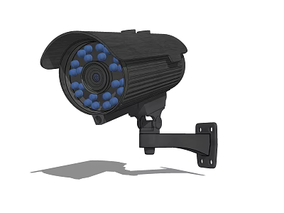 Outdoor Surveillance Security Camera With Black Casing And Blue LED Lights Mounting Bracket 3d model
