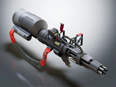 Futuristic Tactical Weapon With Multiple Barrels Red Accents And Mechanical Design 3d model