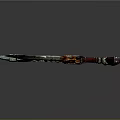 Ornate Fantasy Weapon Featuring Intricate Design Glowing Orange Core And Spiked Edges