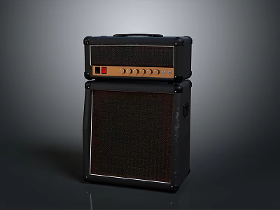Black Desktop Computer Amplifier With Two Tier Structure Control Knobs Indicator Light And Speaker Cabinet 3d model