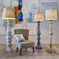Different Colored Floor Lamps With Vintage Design Accent Chair And Abstract Painting