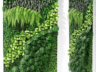 Lush Green Wall Design With Various Tropical Plants And Foliage For Interior Decor 3d model