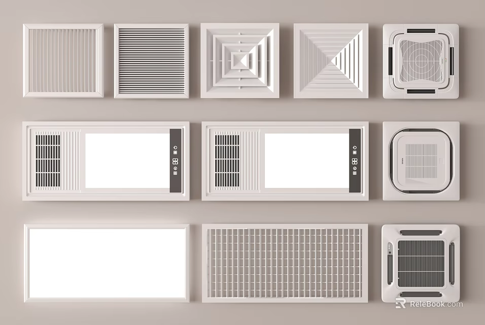 Various Air Conditioner Vents With Different Grid Patterns And Designs 3d model