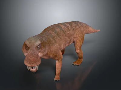 Realistic Brown Dinosaur 3D Model With Sharp Teeth And Textured Skin On Gray Background 3d model