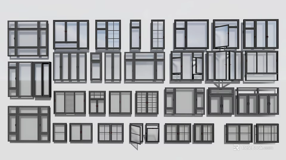 Various Window Types with Different Frame Designs and Open Styles 3d model
