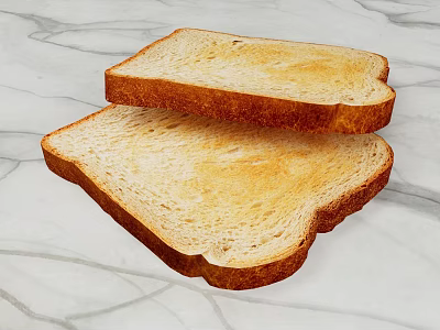 Freshly Toasted Golden Bread Slices with Crispy Edges on Marble Countertop 3d model