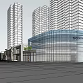 Modern Commercial Street With High Rise Buildings Shop Fronts And Pedestrian Areas