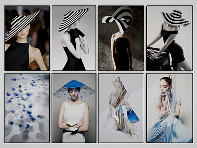 Artistic Female Figure Portraits With Unique Headpieces And Stylish Fashion Elements 3d model