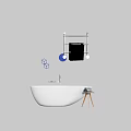 Modern White Freestanding Oval Bathtub With Geometric Decor And Side Table