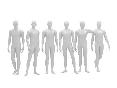 Six White Full Body Human Figure Mannequins in Different Standing Poses 3d model
