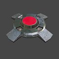 Silver Metallic Device Featuring Red Circular Center And Metallic Wing Structures Design 3d model