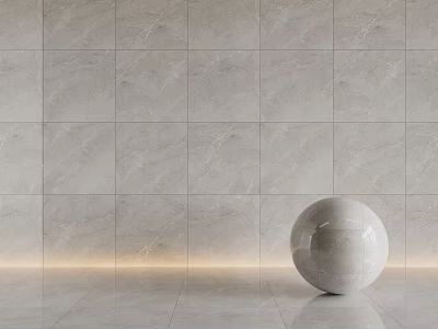 Polished Light Gray Marble Floor Tiles With White Sphere And Soft Lighting 3d model
