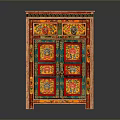 Traditional Wooden Cabinet With Colorful Painted Design Intricate Patterns And Decorative Doors