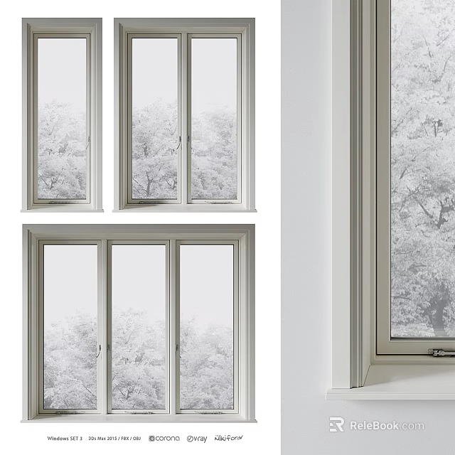 White Frame Casement Windows With Clear Glass For Home View Installation Design 3d model 
